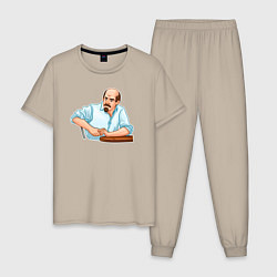 Пижама хлопковая мужская Ленин в раздумьях, цвет: миндальный
