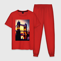 Пижама хлопковая мужская Тауэрский мост, цвет: красный