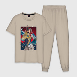 Пижама хлопковая мужская Танжиро Камадо - Клинок рассекающий демонов, цвет: миндальный