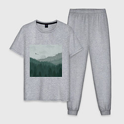 Пижама хлопковая мужская Туманные холмы и лес, цвет: меланж