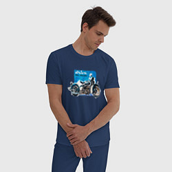 Пижама хлопковая мужская Ретро мотоцикл акварелью, цвет: тёмно-синий — фото 2