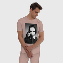 Пижама хлопковая мужская Marilyn Manson looks at you, цвет: пыльно-розовый — фото 2