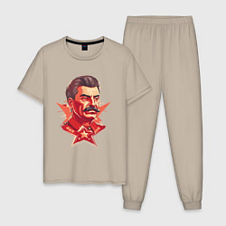 Пижама хлопковая мужская Граффити Сталин, цвет: миндальный