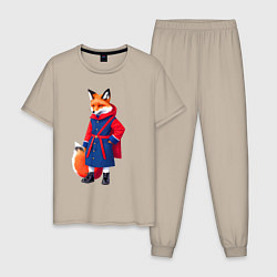 Пижама хлопковая мужская Модная лисичка - нейросеть, цвет: миндальный