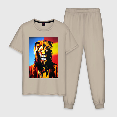 Мужская пижама Модный лев - нейросеть - мода / Миндальный – фото 1