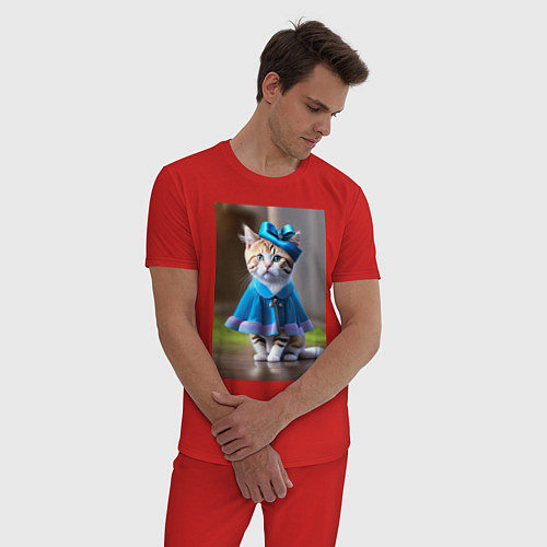 Мужская пижама Кошка в голубом платье / Красный – фото 3