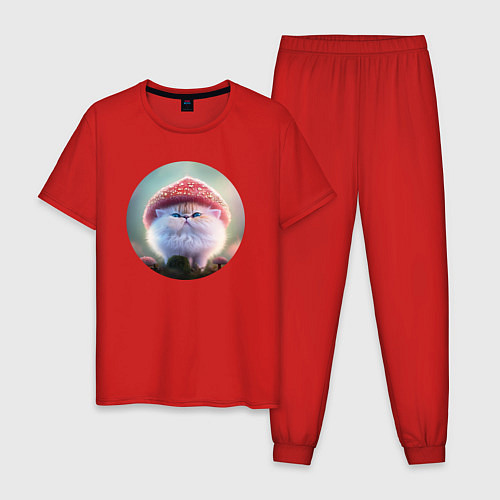 Мужская пижама Котенок-гриб / Красный – фото 1