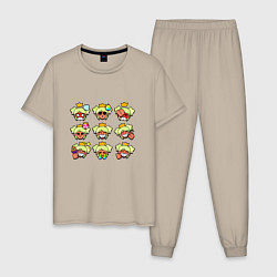 Пижама хлопковая мужская Значки на Мэнди Пины Бравл Старс Mandy, цвет: миндальный