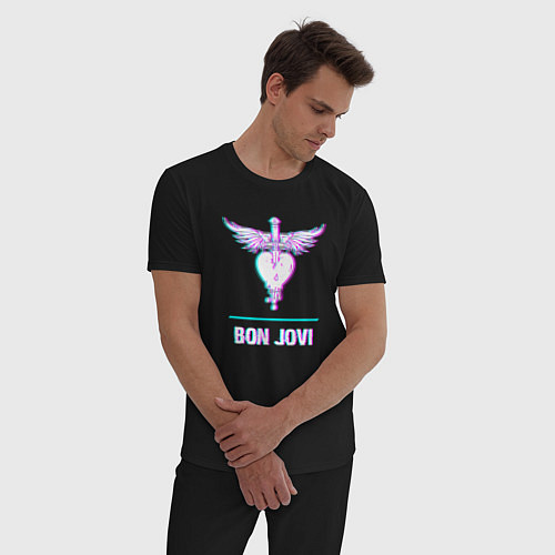 Мужская пижама Bon Jovi glitch rock / Черный – фото 3