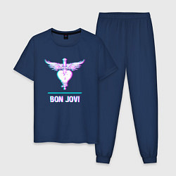 Пижама хлопковая мужская Bon Jovi glitch rock, цвет: тёмно-синий