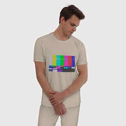 Пижама хлопковая мужская Разноцветные полосы в телевизоре, цвет: миндальный — фото 2