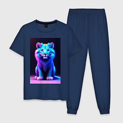 Пижама хлопковая мужская Неоновый львенок, цвет: тёмно-синий
