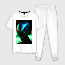Пижама хлопковая мужская Пришелец UFO, цвет: белый