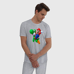 Пижама хлопковая мужская Марио на Йоши, цвет: меланж — фото 2