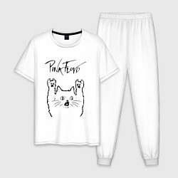 Пижама хлопковая мужская Pink Floyd - rock cat, цвет: белый