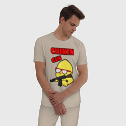 Пижама хлопковая мужская Chicken machine gun, цвет: миндальный — фото 2