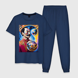 Пижама хлопковая мужская Загадочный мир Сальвадора Дали - нейросеть, цвет: тёмно-синий