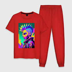 Пижама хлопковая мужская Bart Simpson - cyberpunks not dead - motto, цвет: красный