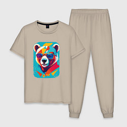 Пижама хлопковая мужская Pop-Art Panda, цвет: миндальный