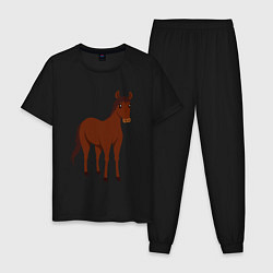 Пижама хлопковая мужская Прекрасная лошадка, цвет: черный