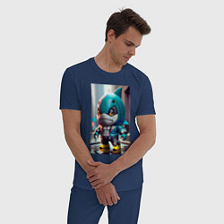 Пижама хлопковая мужская Кроха-акулёныш - киберпанк - нейросеть, цвет: тёмно-синий — фото 2