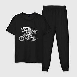 Пижама хлопковая мужская Gimme danger - motorcycle - motto, цвет: черный