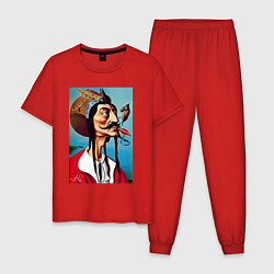 Пижама хлопковая мужская Портрет Сальвадора Дали - нейросеть, цвет: красный