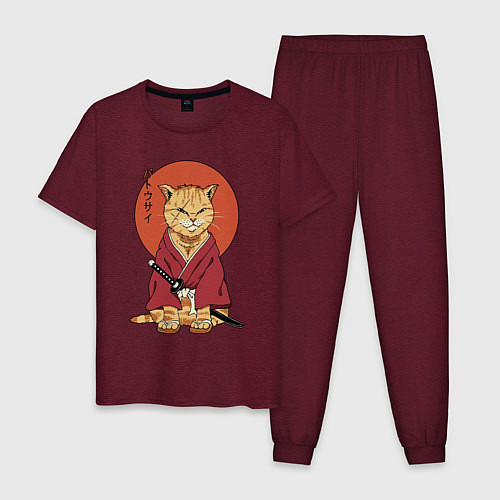 Мужская пижама Samurai kimono cat / Меланж-бордовый – фото 1