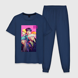 Пижама хлопковая мужская Bts anime art style, цвет: тёмно-синий
