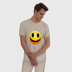Пижама хлопковая мужская Улыбающийся смайлик, цвет: миндальный — фото 2