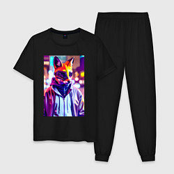 Пижама хлопковая мужская Cyber fox - neon - city, цвет: черный