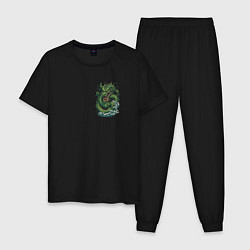 Пижама хлопковая мужская Зеленый китайский дракон: арт нейросети, цвет: черный
