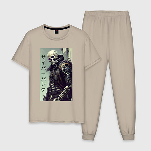 Мужская пижама Cool skeleton - cyberpunk - hieroglyphs / Миндальный – фото 1