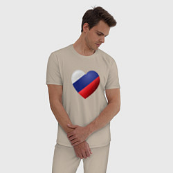 Пижама хлопковая мужская Флаг России в сердце, цвет: миндальный — фото 2