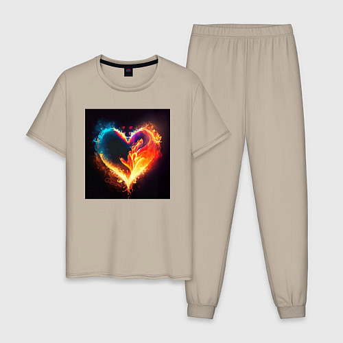 Мужская пижама Пылающее сердце - нейросеть / Миндальный – фото 1