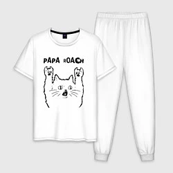 Пижама хлопковая мужская Papa Roach - rock cat, цвет: белый