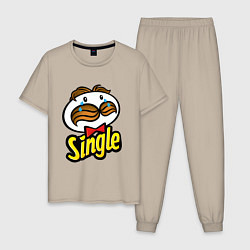 Пижама хлопковая мужская Single, цвет: миндальный