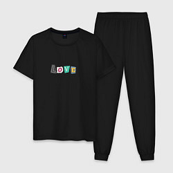 Пижама хлопковая мужская Love из вырезанных букв, цвет: черный