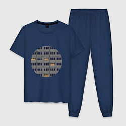 Пижама хлопковая мужская Ночная панелька, цвет: тёмно-синий