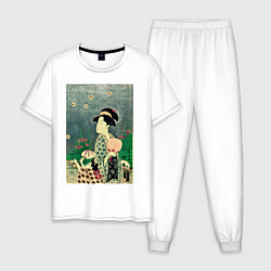 Пижама хлопковая мужская Утамаро Китагава - гравюра Ловля светлячков, цвет: белый