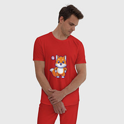 Пижама хлопковая мужская Милая мультяшная лиса, цвет: красный — фото 2