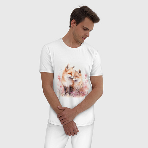 Мужская пижама Романтические лисы / Белый – фото 3