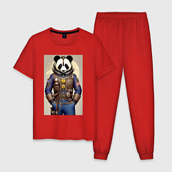 Пижама хлопковая мужская Крутой панда - стимпанк от нейроарт, цвет: красный