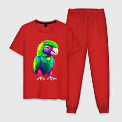 Пижама хлопковая мужская Мультяшный попугай, цвет: красный