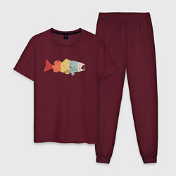 Пижама хлопковая мужская Color fish, цвет: меланж-бордовый