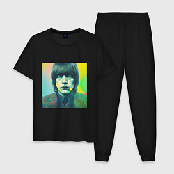 Пижама хлопковая мужская Brian Jones Pop Glitch Art, цвет: черный