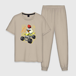 Пижама хлопковая мужская Chicken Gun: цыпленок на квадроцикле, цвет: миндальный