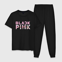 Пижама хлопковая мужская Blackpink logo Jisoo Lisa Jennie Rose, цвет: черный