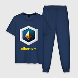 Пижама хлопковая мужская Логотип Ethereum, цвет: тёмно-синий