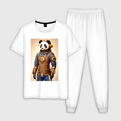 Пижама хлопковая мужская Cool panda - steampunk - neural network, цвет: белый